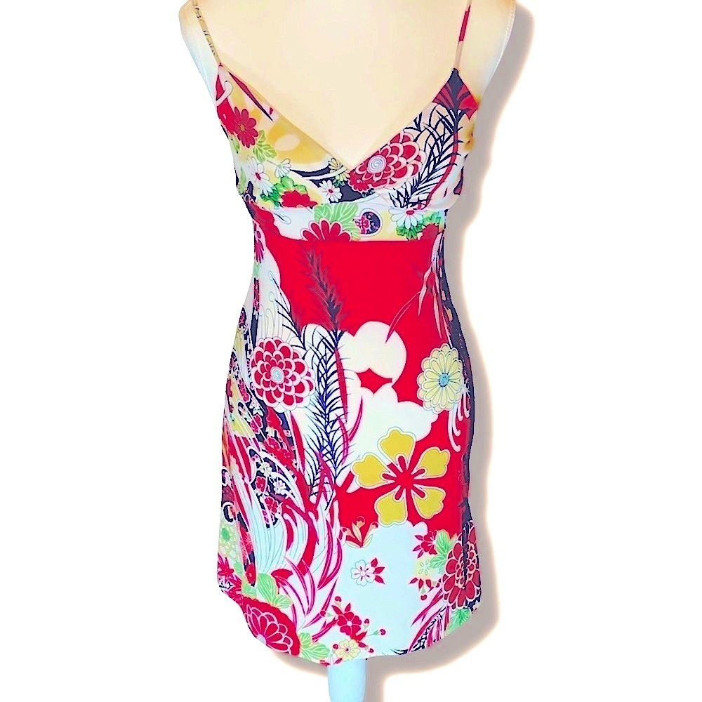 Red Floral‎ Midi Dress Sundress Beach Resirt Vacation Sexy Y2K Soft Flowy Small